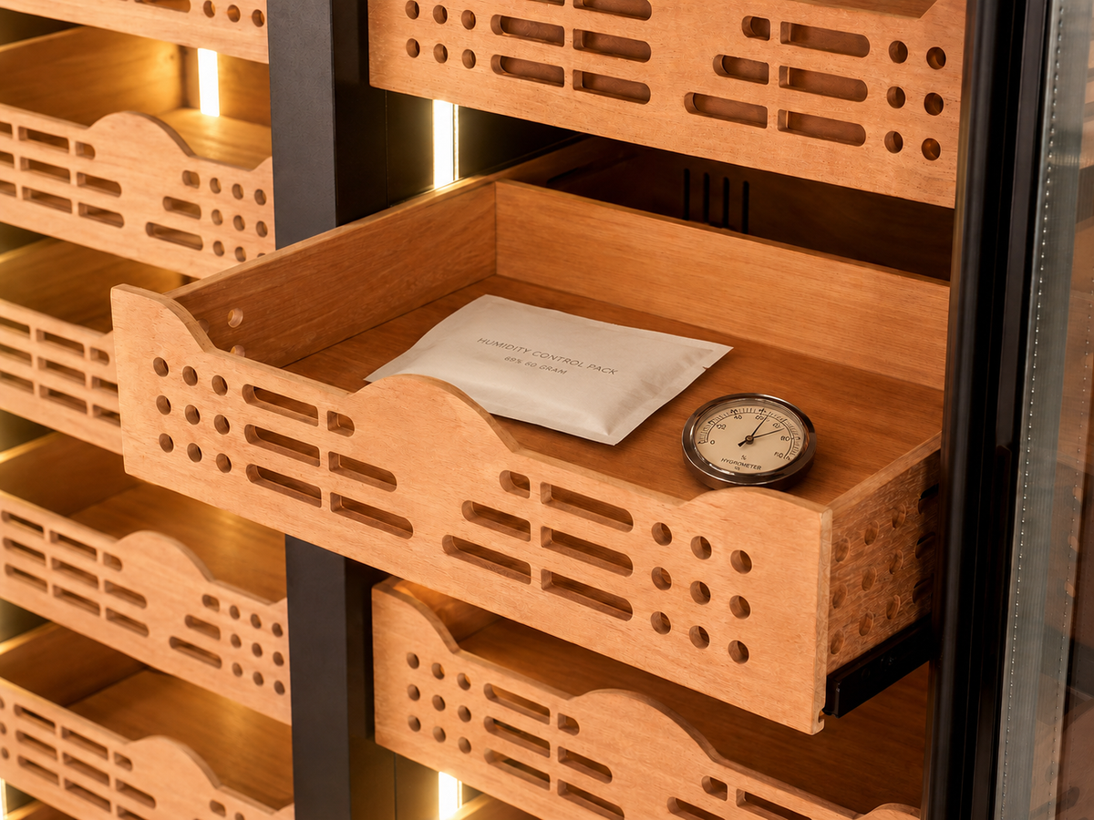 Reconditioning a cigar humidor with a seasoning pack and hygrometer