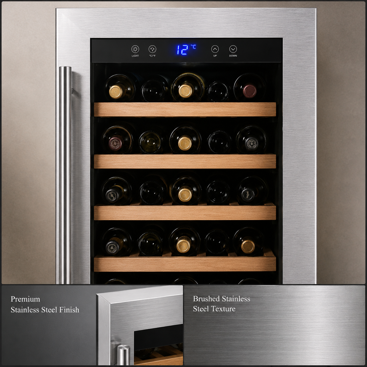 BALANS JC-68WS Built-In Wine Cooler Refrigerator 68L 20 Bottles Stainless Steel Compressor Cooling