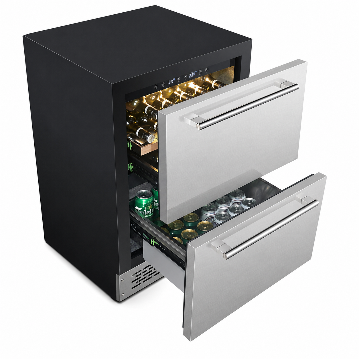 BALANS BJ-145WD 154 Can Double Drawer Beverage Cooler | Stainless Steel Built-In Refrigerator