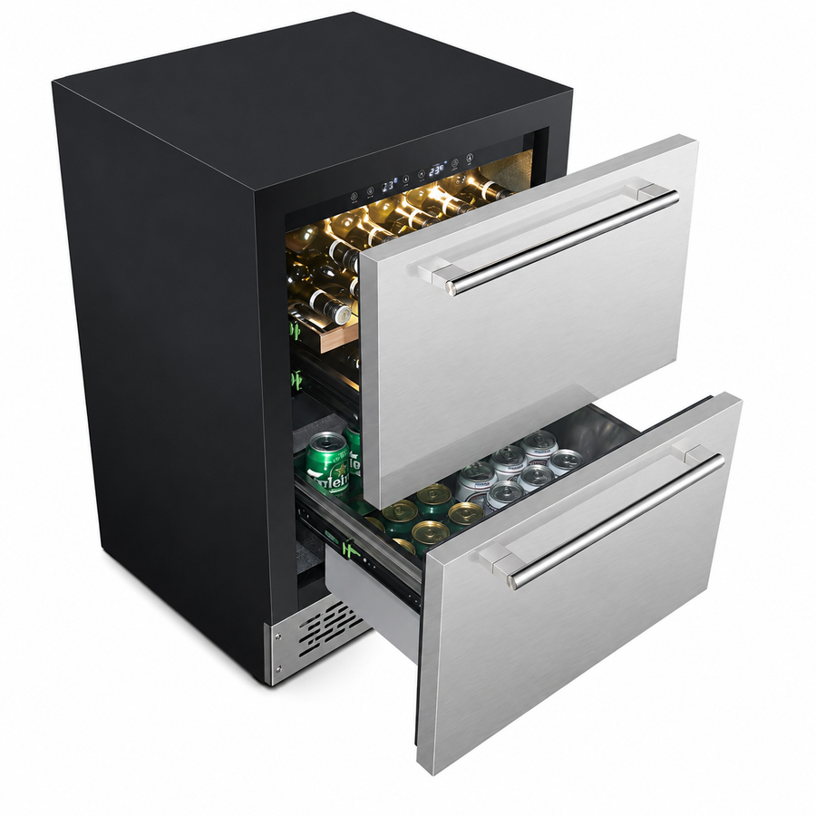 BALANS BJ-145WD 154 Can Double Drawer Beverage Cooler | Stainless Steel Built-In Refrigerator