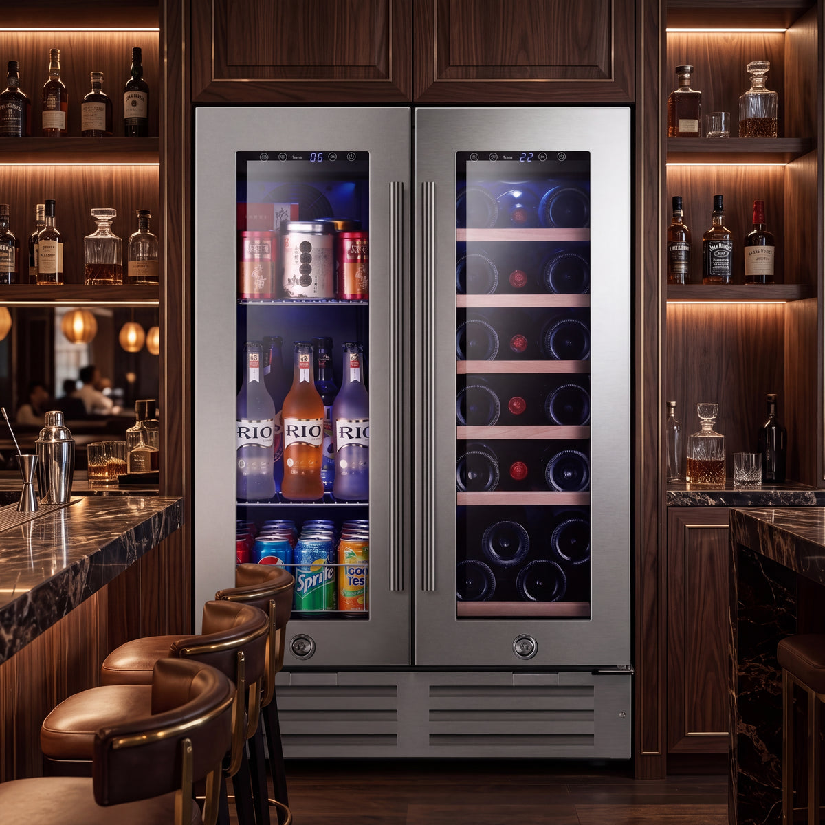 BALANS BJ-110WD 110L dual-zone wine and beverage cooler with double glass doors and compressor cooling