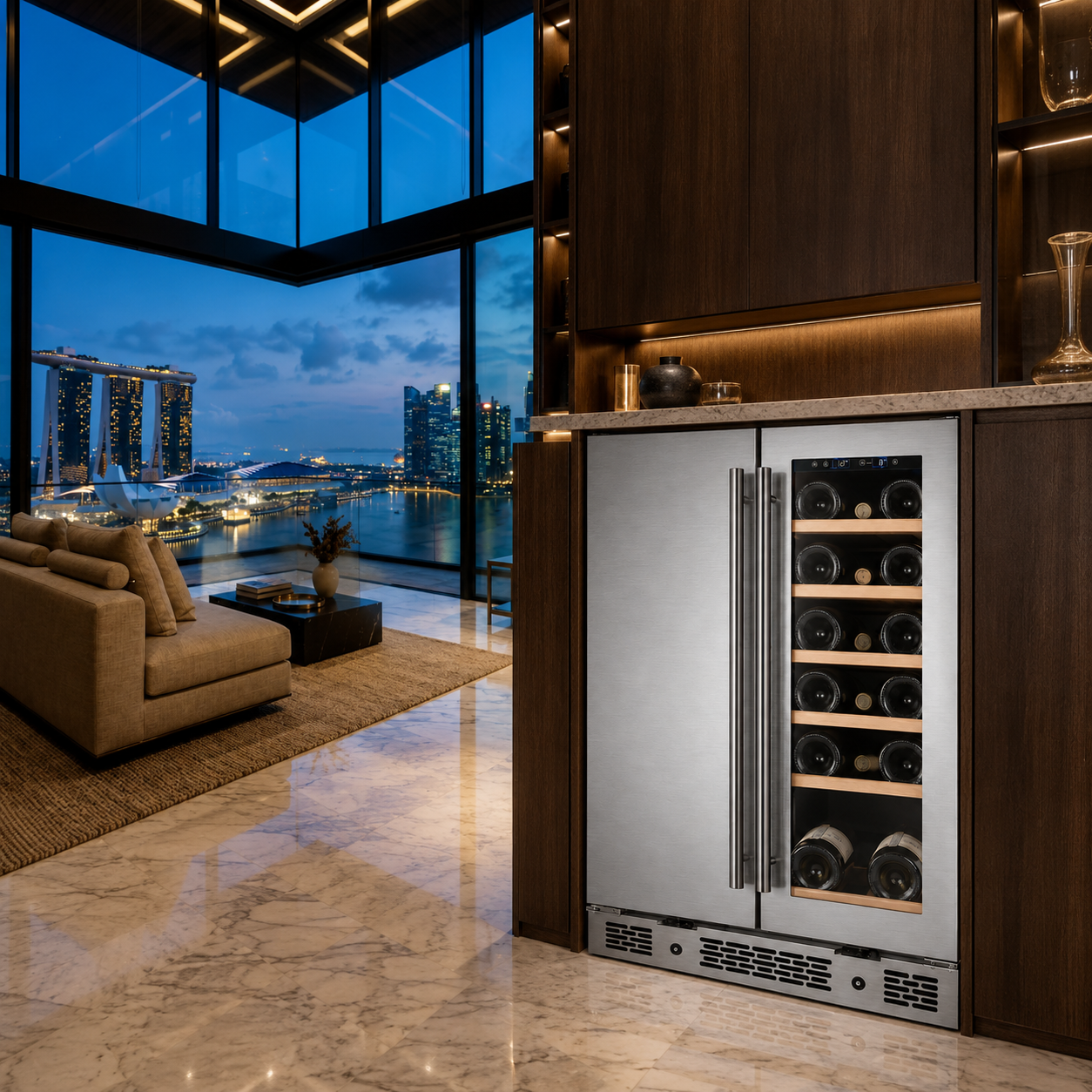 BALANS BJ-110WD Premium Built-In Wine & Beverage Cooler with Dual-Zone Temperature Control and Compressor Cooling