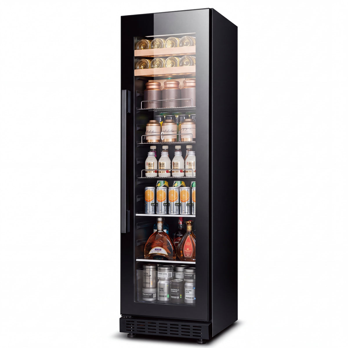 BALANS BJ-188WS 150-liter freestanding beverage cooler with a black glass door.