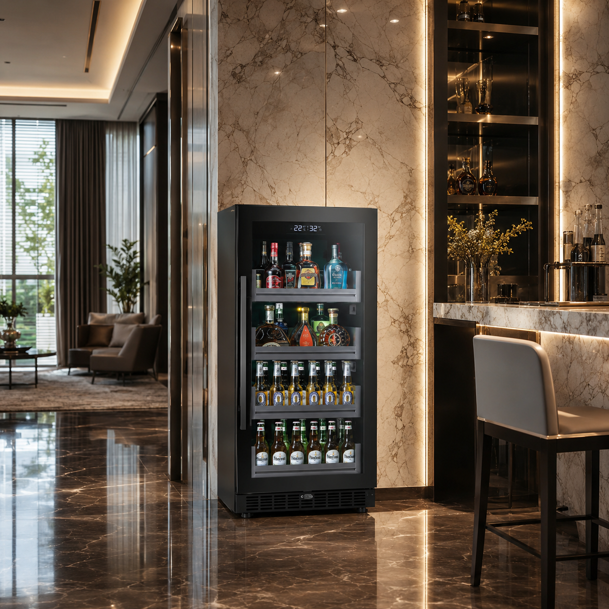 BALANS BJ-208WS Black Stainless Steel Beverage Cooler | 208L Drink Refrigerator