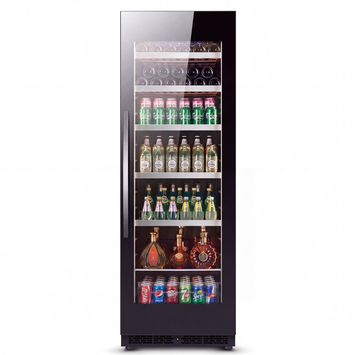 BALANS BJ-325WS 325L black stainless steel beverage cooler with full glass display door