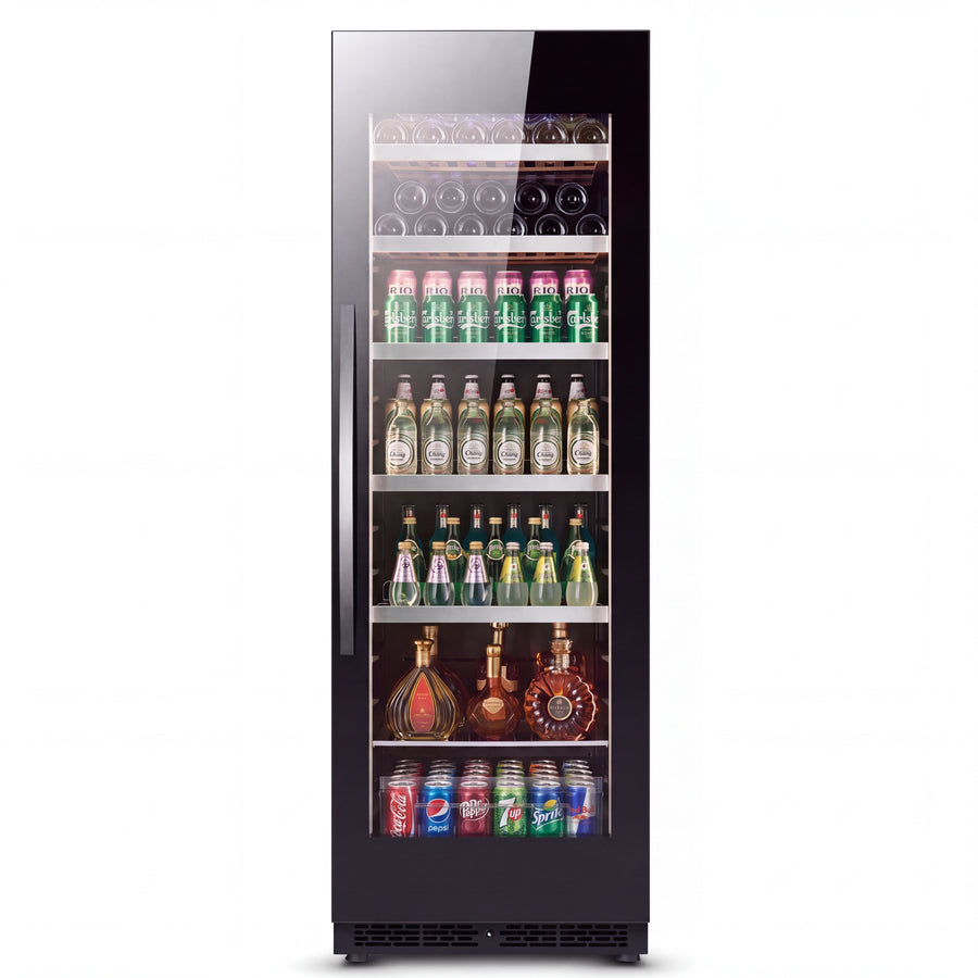 BALANS BJ-325WS 325L black stainless steel beverage cooler with full glass display door