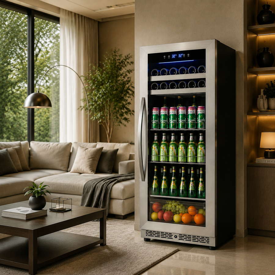 BALANS BJ-345WS 380L Silver Stainless Steel Beverage Cooler | Commercial Drink Refrigerator