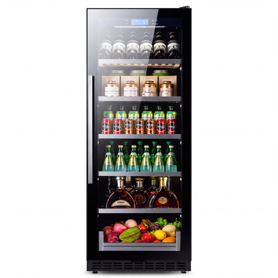 BALANS BJ-435WS black glass door beverage refrigerator front view