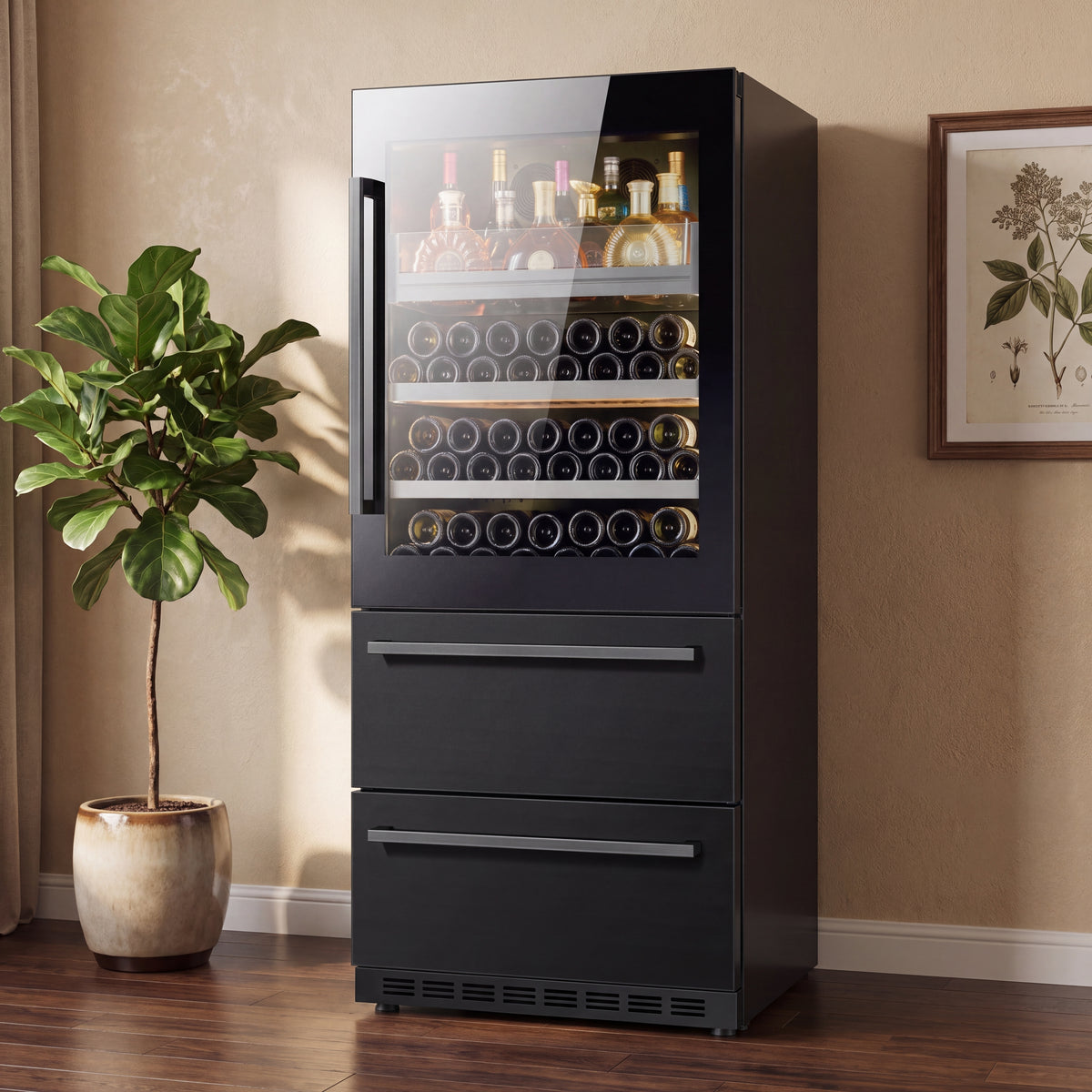BALANS BJ-608WD 350L dual-zone wine refrigerator three-quarter view