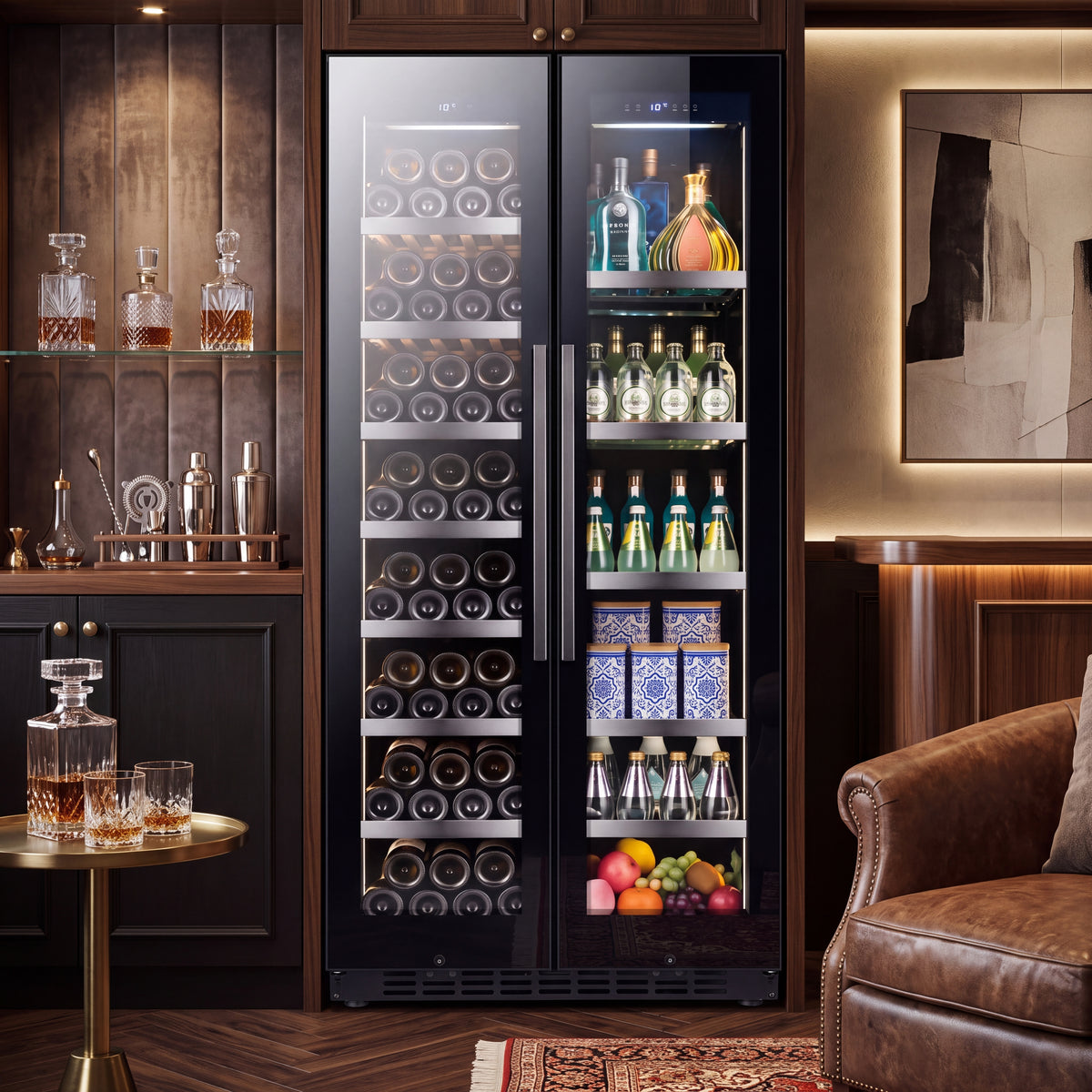 BJ-608WDA dual compartment wine and beverage cooler for home bar