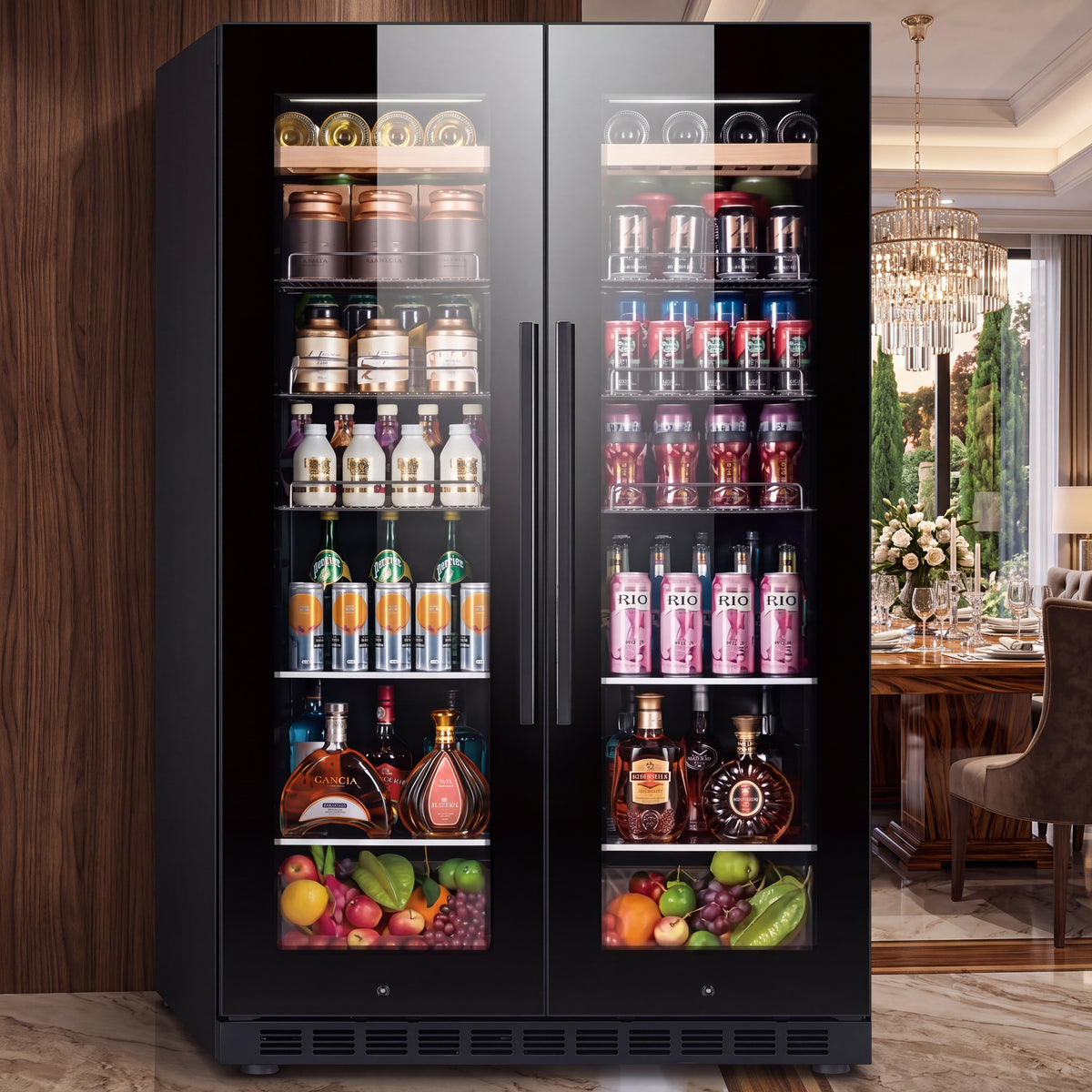 BALANS BJ-635WD 300L double door wine cooler in black stainless steel