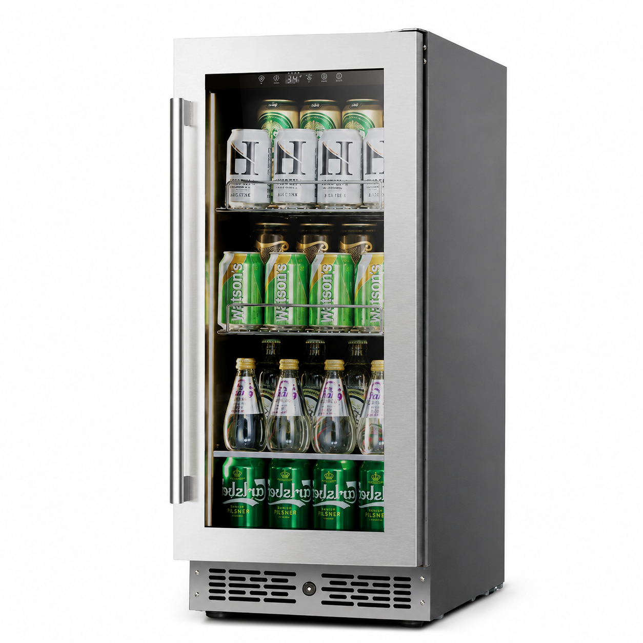 BALANS BJ-96WS Premium Stainless Steel Beverage Refrigerator 100 Cans Built-In Storage