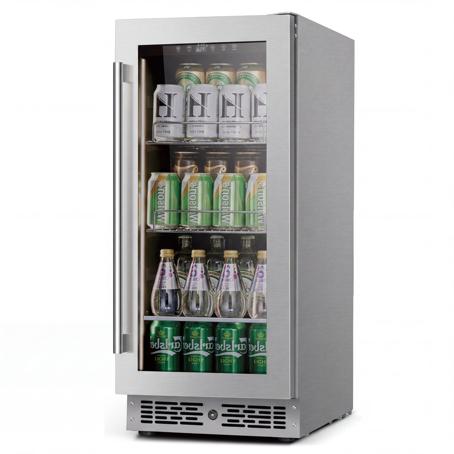 BALANS BJ-96WS glass door drink cooler with silver stainless steel exterior
