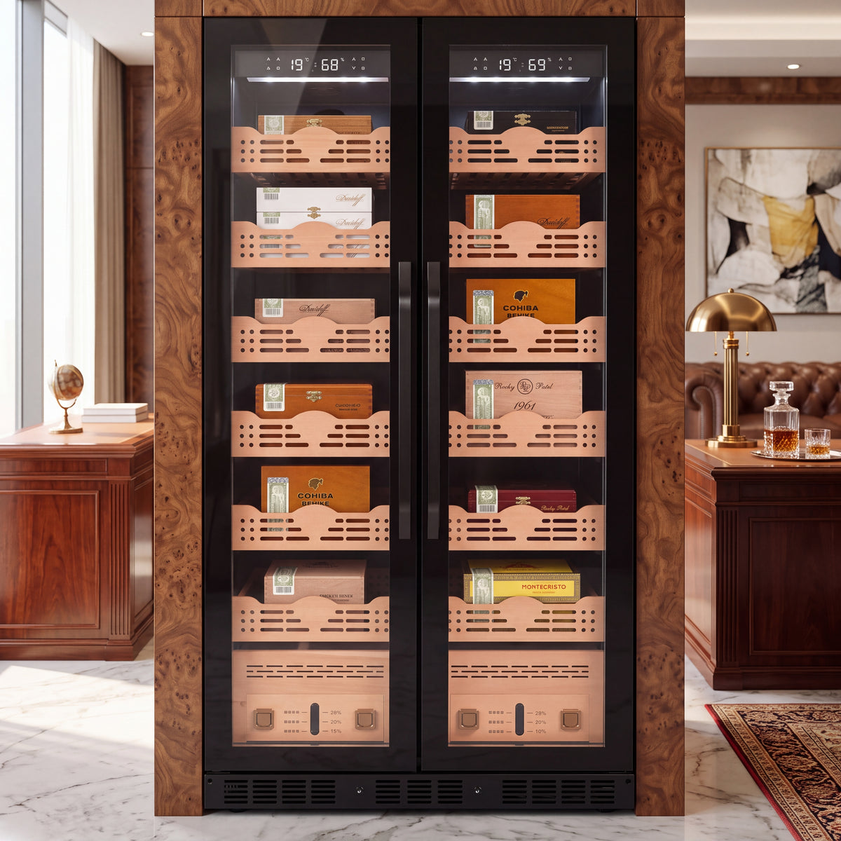 BALANS BXW-608 Black Cigar Humidor Cabinet with Dual Glass Doors