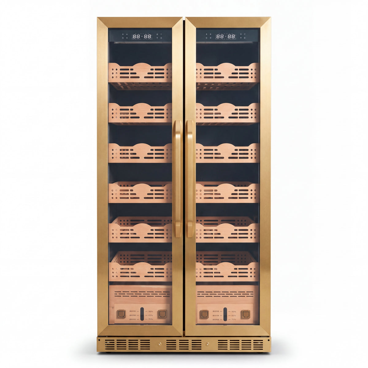Gold Dual Door Cigar Humidor Cabinet with Premium Interior Storage