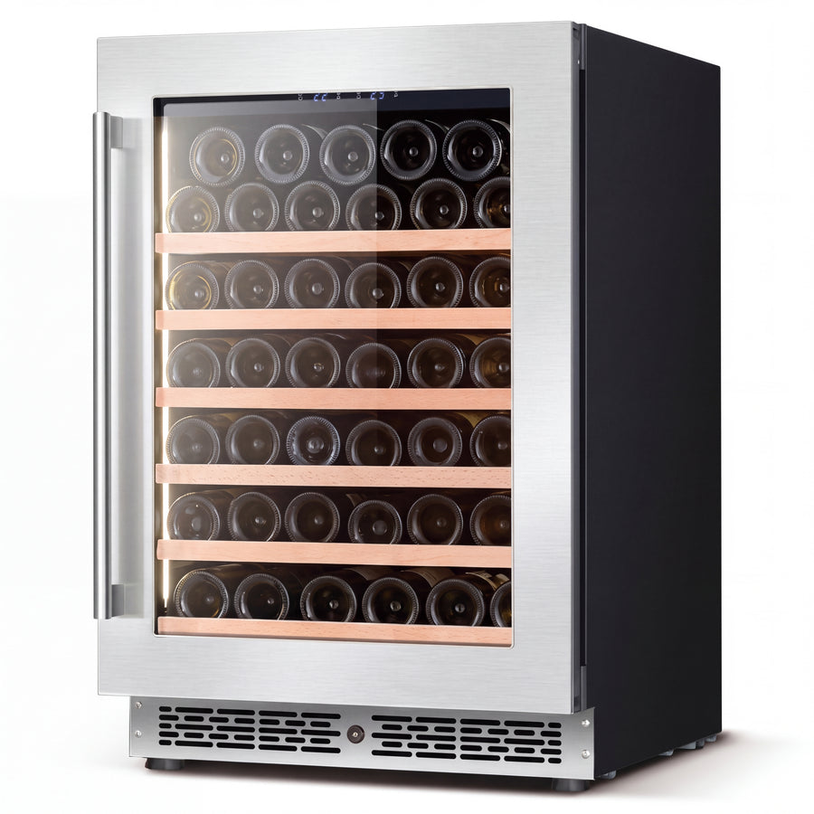 BALANS JC-130WS 130L stainless steel wine cooler with glass viewing door and wooden wine racks