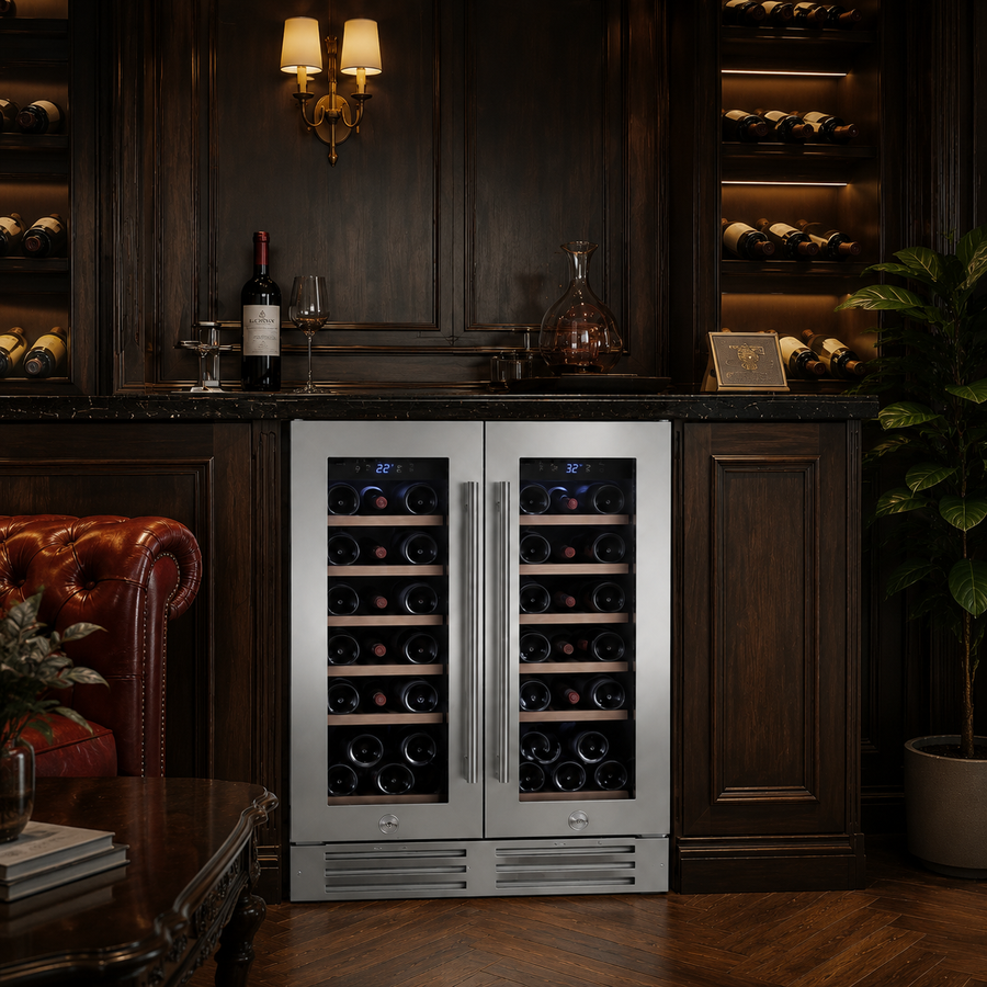 BALANS JC-110WD Premium Stainless Steel Dual-Zone Wine Cooler Refrigerator 40 Bottles with Dual Low-E Glass Doors