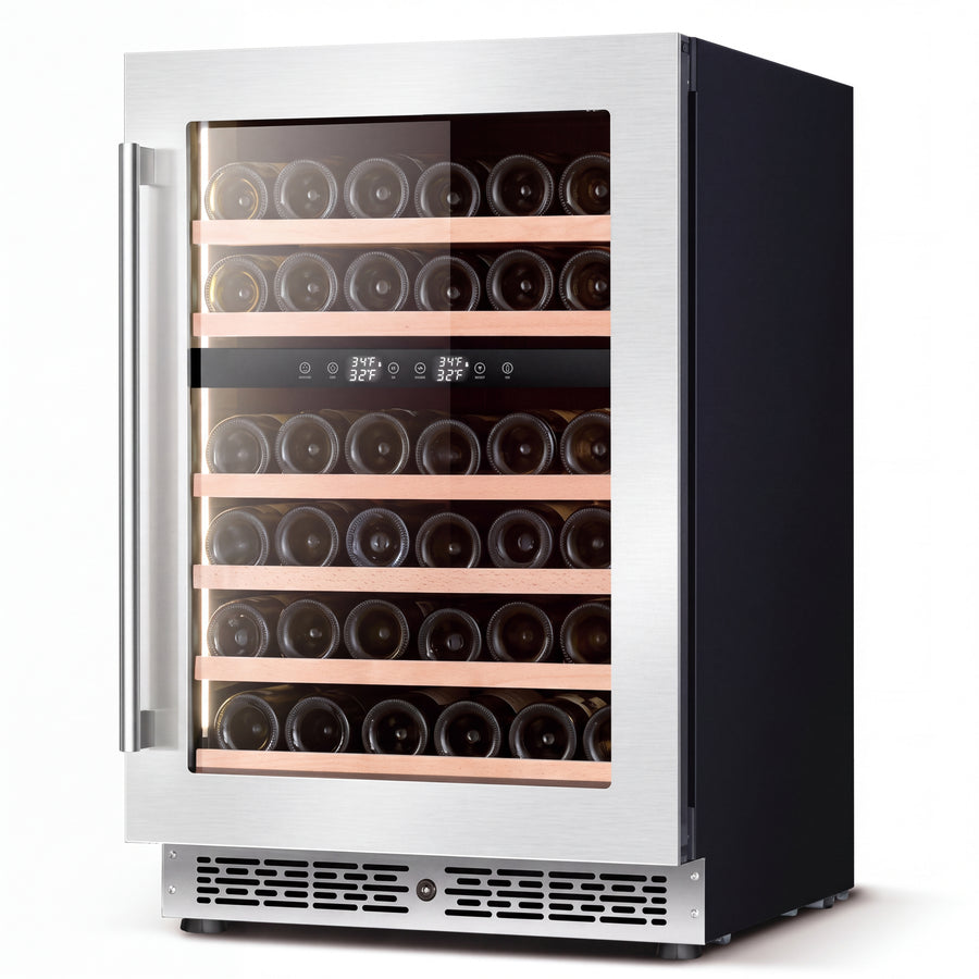 BALANS JC-130WD 130L 41-bottle dual zone wine cooler with stainless steel glass door and wooden wine shelves