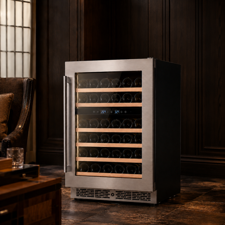 BALANS JC-130WD Premium Stainless Steel Dual-Zone Wine Cooler Refrigerator 41 Bottles with Low-E Glass Door