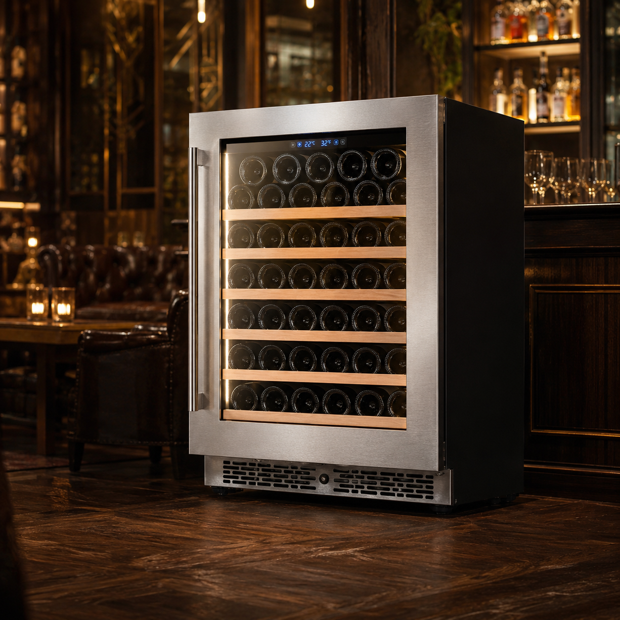BALANS JC-130WS Premium Stainless Steel Wine Cooler Refrigerator 41 Bottles with Low-E Glass Door
