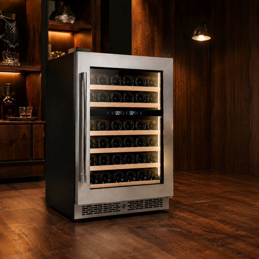 BALANS JC-140WD Premium Stainless Steel Dual-Zone Wine Cooler Refrigerator 45 Bottles with Low-E Glass Door
