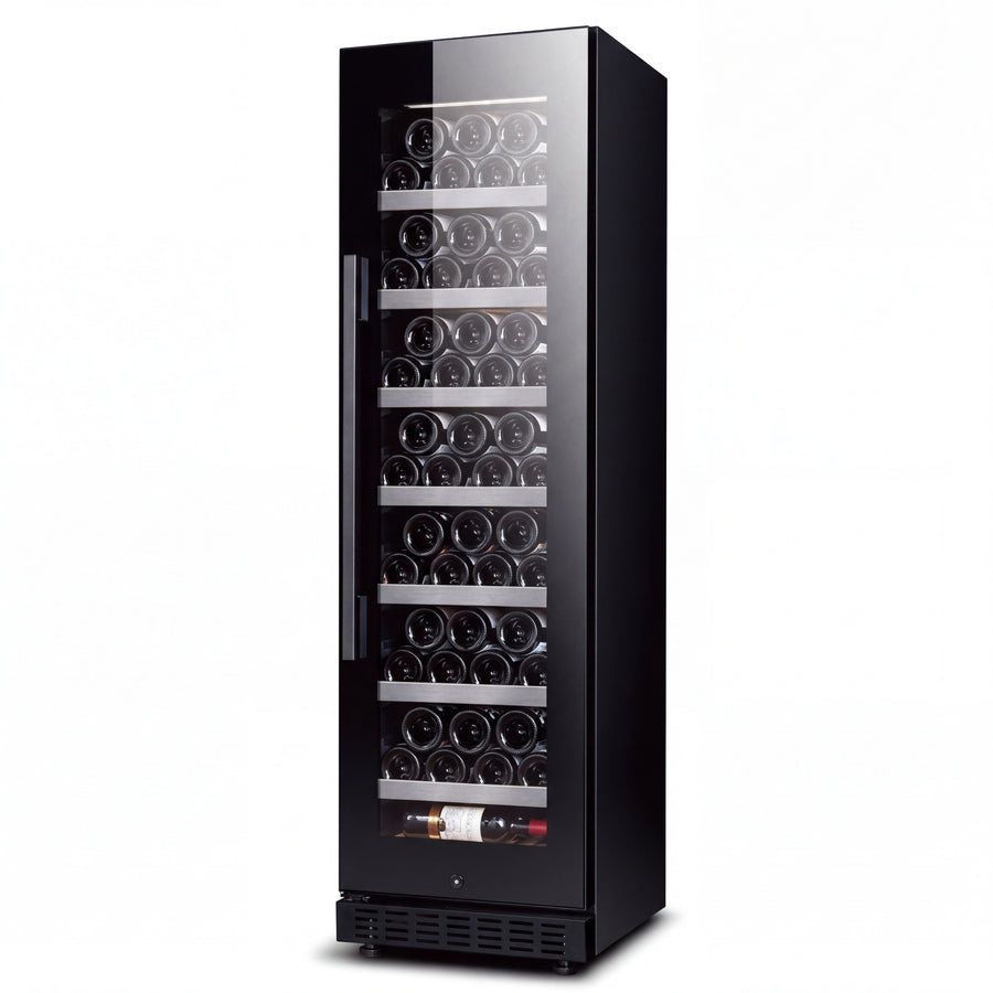 BALANS JC-188WS 150L black wine cooler with glass door, 50-bottle storage capacity and sleek freestanding cabinet design