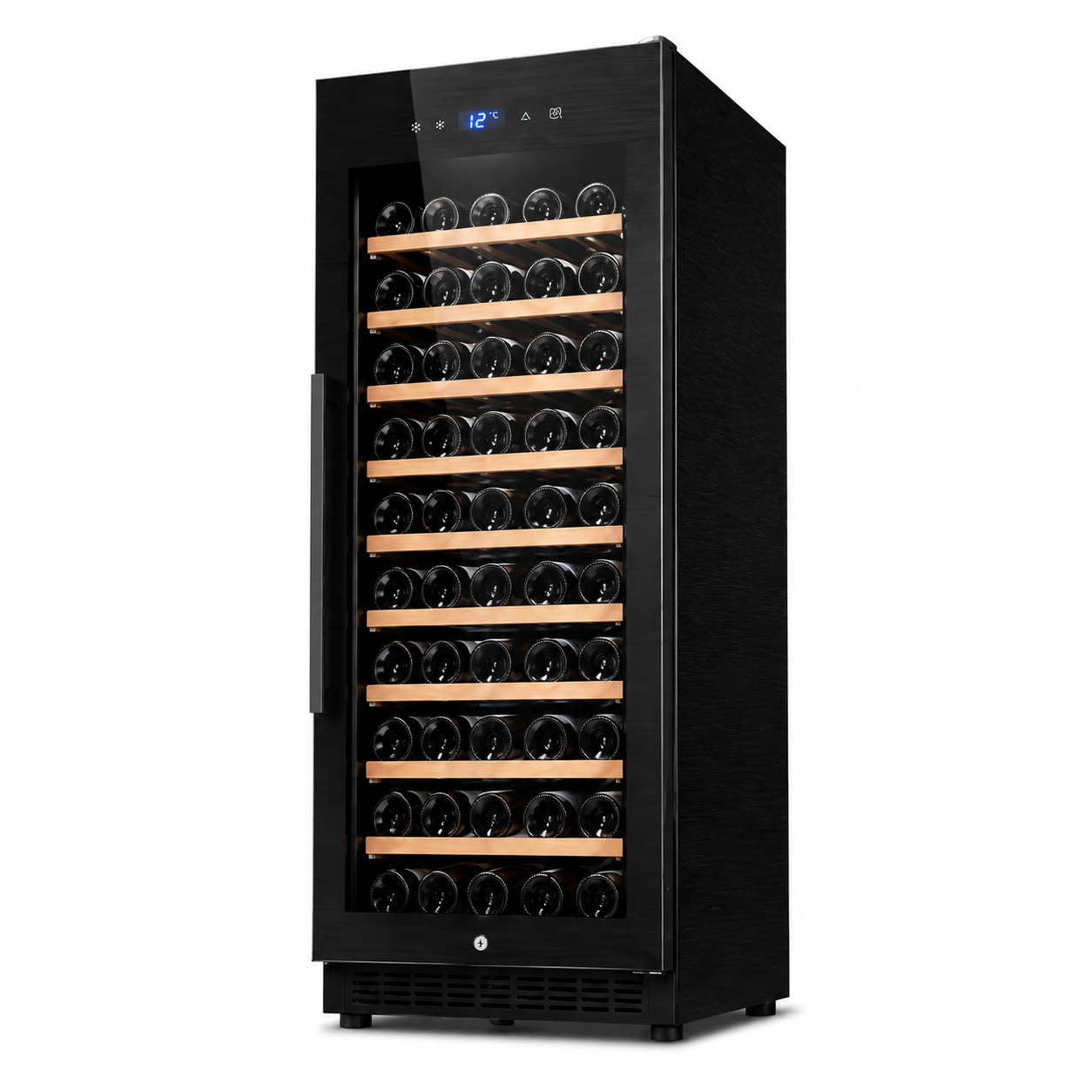 BALANS JC-208WS Black Wine Cooler 208L | 80 Bottle Freestanding Wine Refrigerator with Wooden Shelves