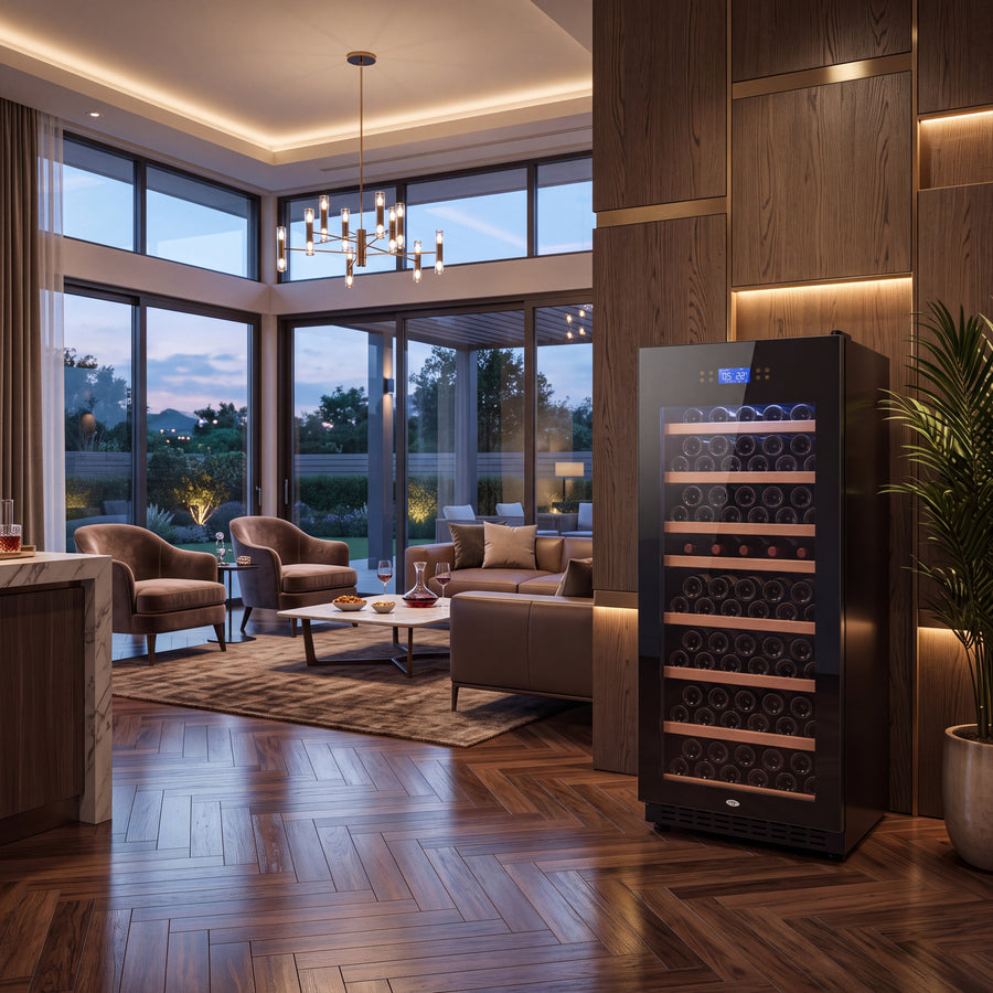 BALANS JC-208WS Black Wine Cooler 208L | 80 Bottle Freestanding Wine Refrigerator with Wooden Shelves