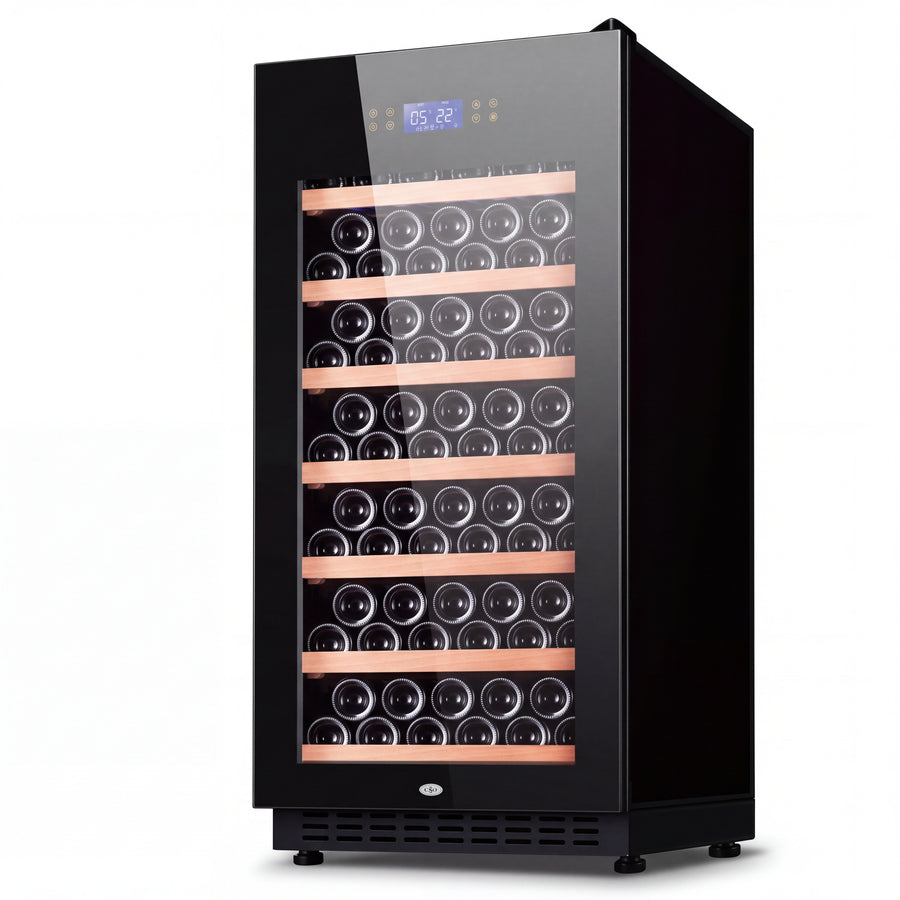 BALANS JC-208WS Black Wine Cooler 208L | 80 Bottle Freestanding Wine Refrigerator with Wooden Shelves