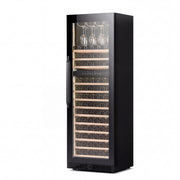 JC-435WD-B dual zone wine cooler with premium black glass door design