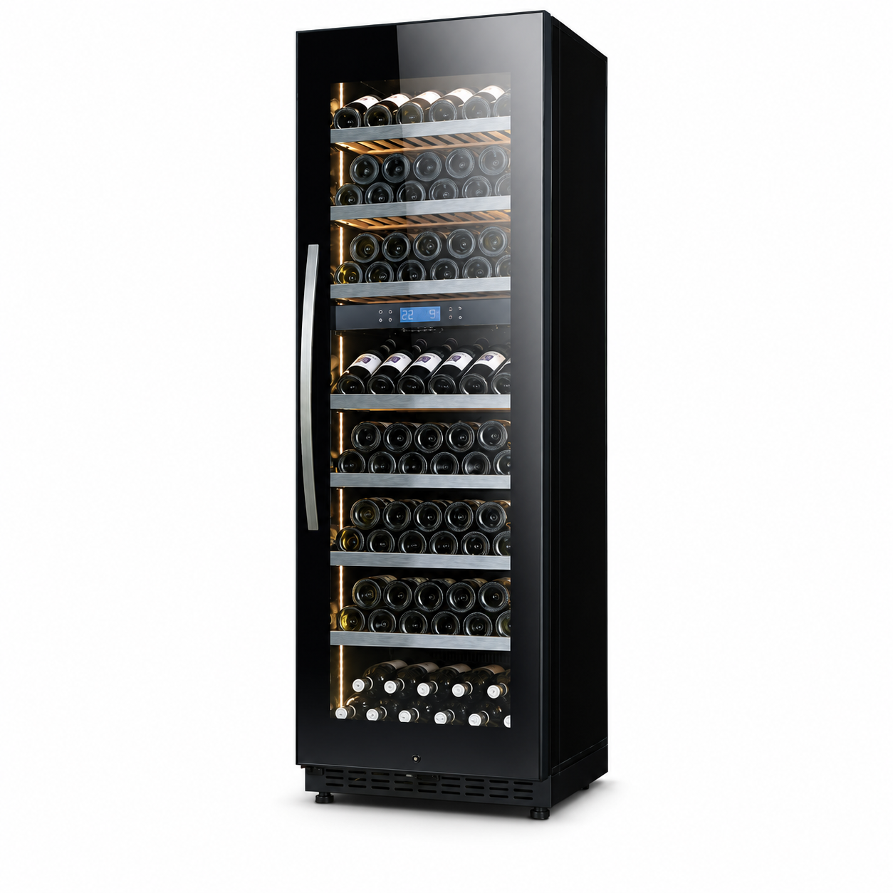BALANS JC-435WD Black Dual Zone Wine Cooler Refrigerator 508L 166 Bottles Storage with 15 Beech Wood Shelves