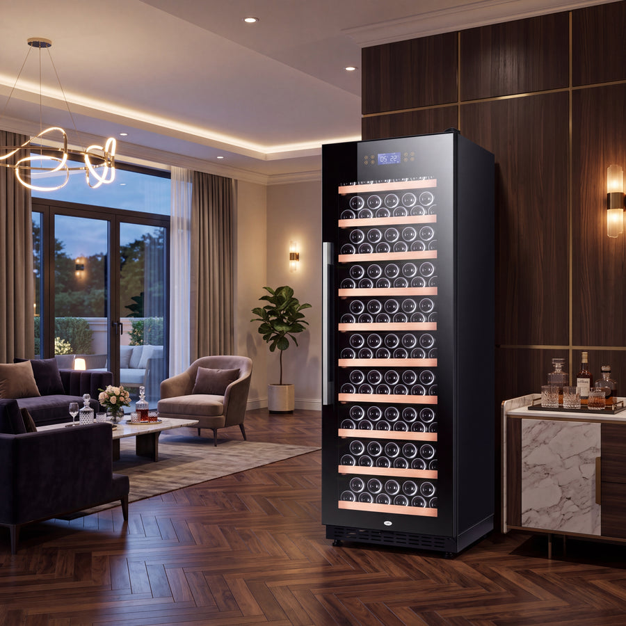 BALANS JC-435WS 338L Wine Cooler | 114 Bottle Black Stainless Steel Cabinet