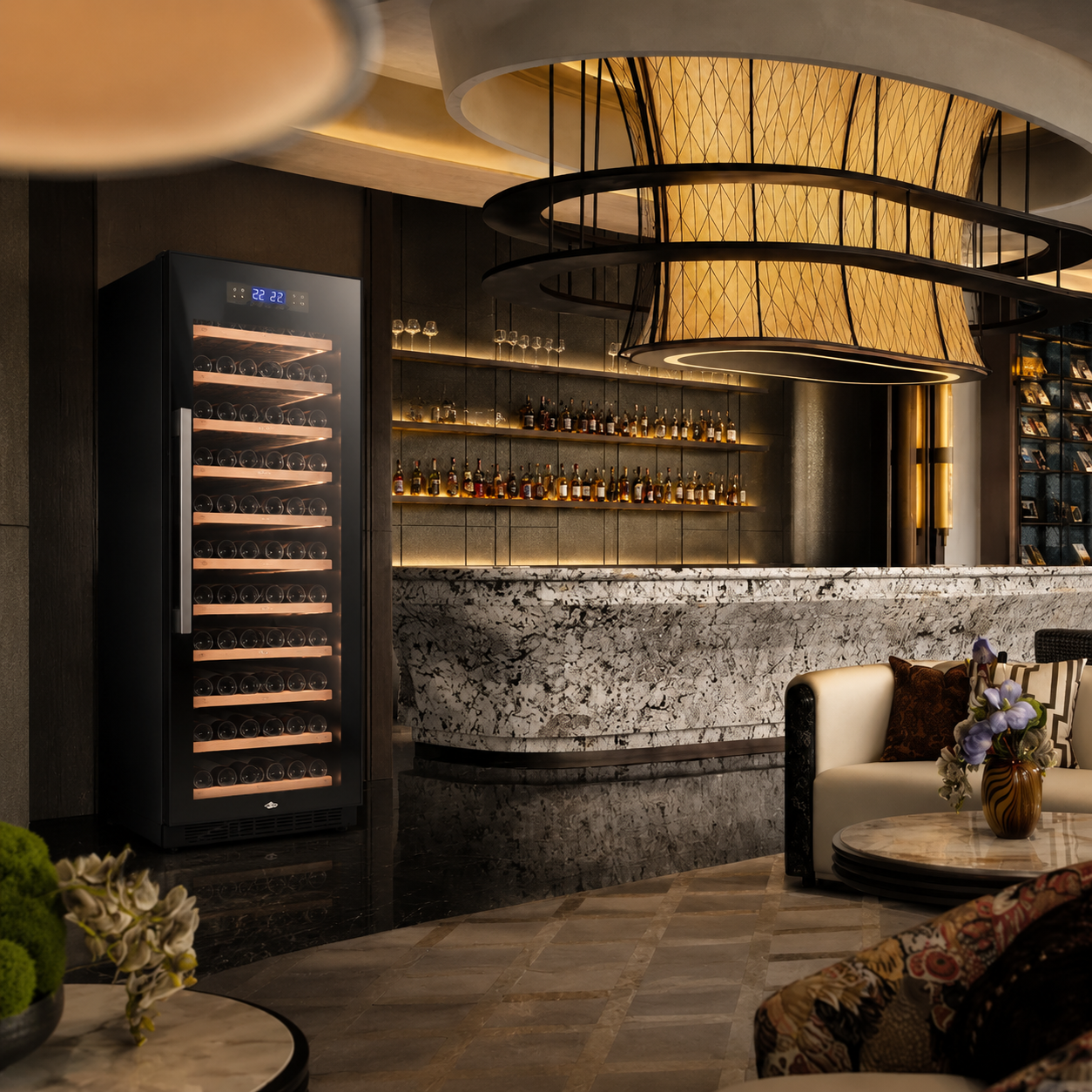 BALANS JC-435WS 338L Wine Cooler | 114 Bottle Black Stainless Steel Cabinet