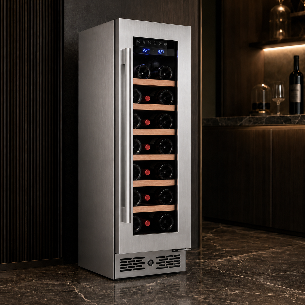 BALANS JC-68WS Built-In Wine Cooler Refrigerator 68L 20 Bottles Stainless Steel Compressor Cooling