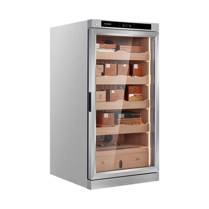 Raching W23A Silver Stainless Steel Electronic Cigar Humidor 4 Shelves for 1000pcs Cigars Storage