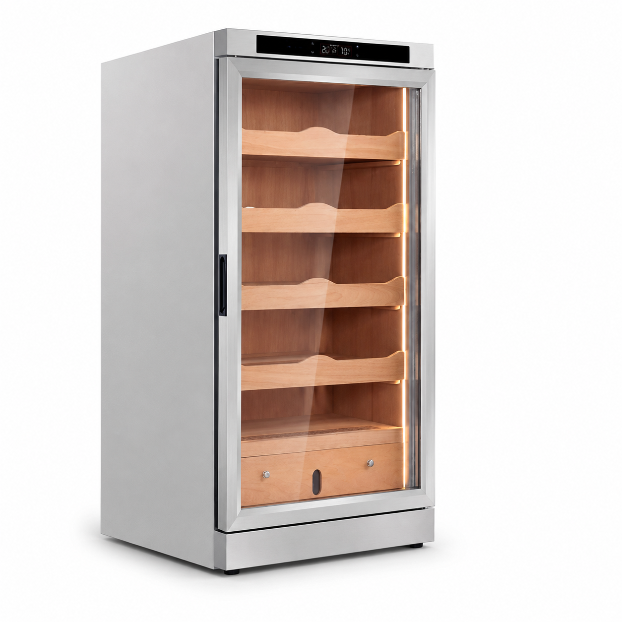 Raching W23A Silver Stainless Steel Electronic Cigar Humidor 4 Shelves for 1000pcs Cigars Storage