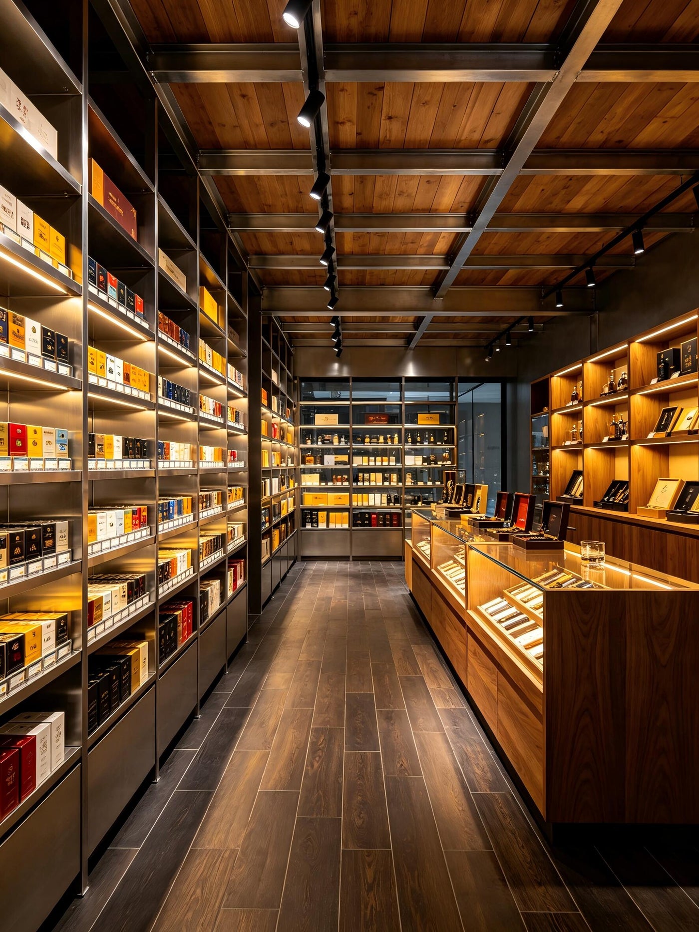 Glass retail cabinet for premium cigar presentation