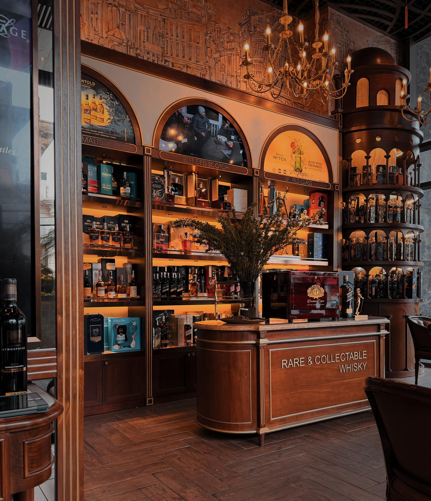 Retail feature wall with illuminated cigar display