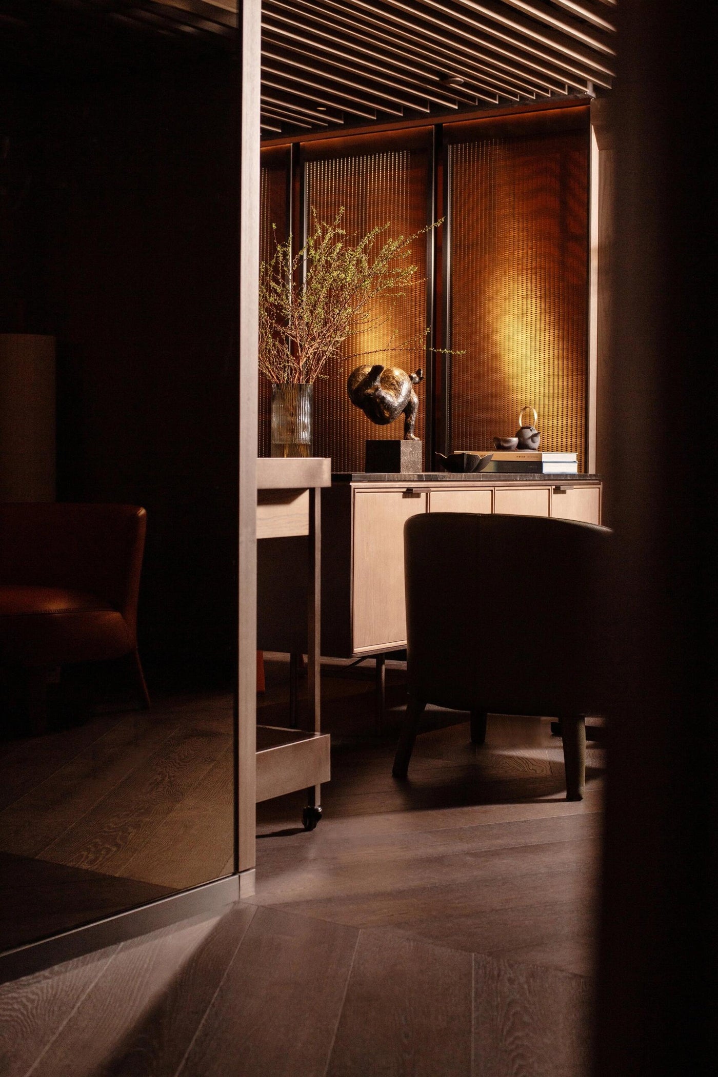 Boardroom cabinet with concealed humidor storage