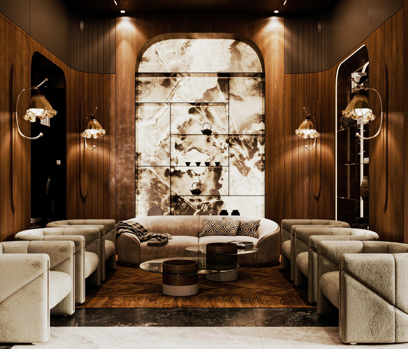 Backlit humidor wall for premium cigar tasting lounge